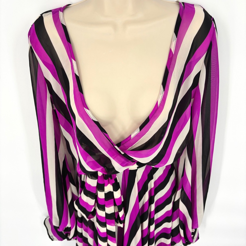 Va Va Voom Purple Striped Deep V-Neck Maxi Dress Long Sleeve Size L